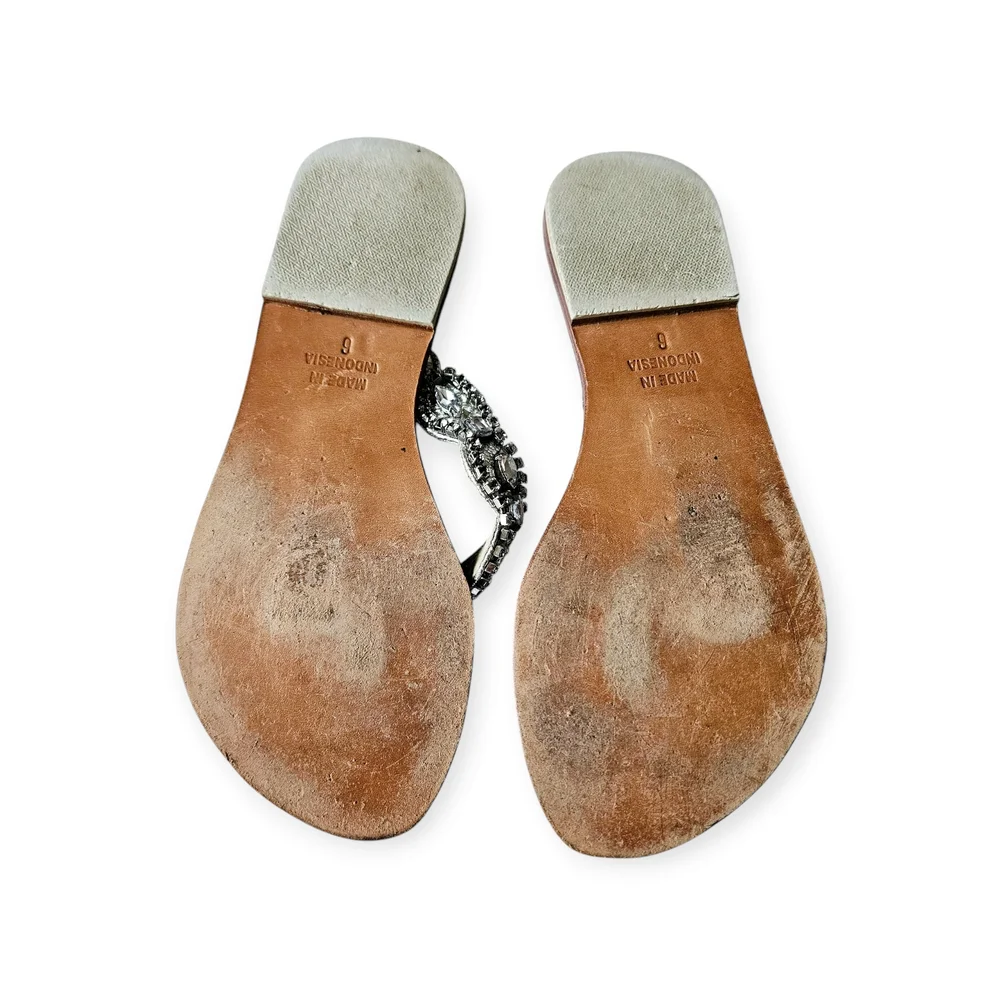 Mystique Boutique Rhinestone Beaded Leather Flip Flop Sandals Size 6 - Picture 7 of 9